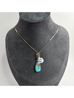 Vernon Begay Navajo Sterling Silver Turquoise Pendant Necklace Signed VB